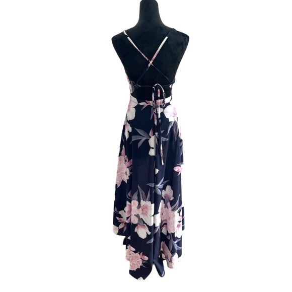 Dreamy, Dark Floral Surplice Maxi w/ Adjustable Crisscross Low Back - Picture 9 of 10